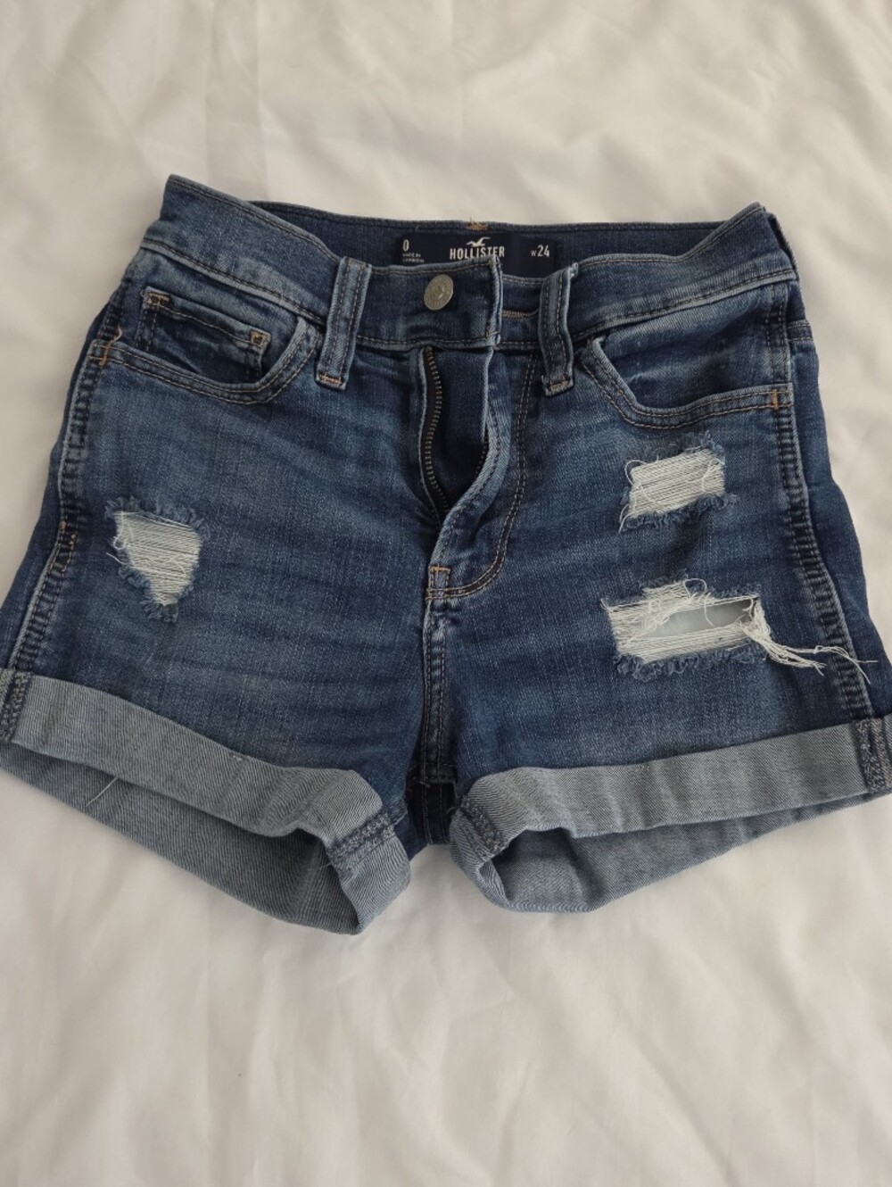 Hollister Dark Blue Distressed Denim Shorts - Women Size 0 24w